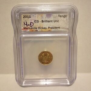 2011 Kazakhstan 1 Tenge ICG Brilliant Uncirculated Mackenzie Dickey Signed Slab